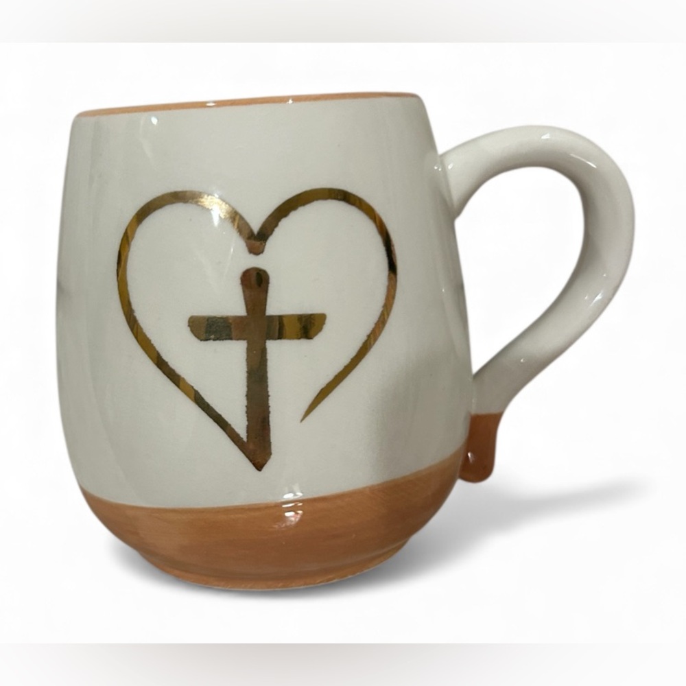 Heart and Cross Ceramic Mug - White and Gold